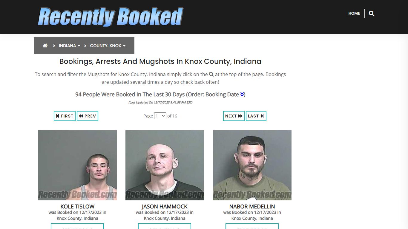 Recent bookings, Arrests, Mugshots in Knox County, Indiana